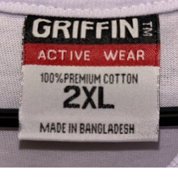 Griffin Active Wear White Cotton T-Shirt short sleeve Pull On Size 2X NWT - Picture 4 of 9